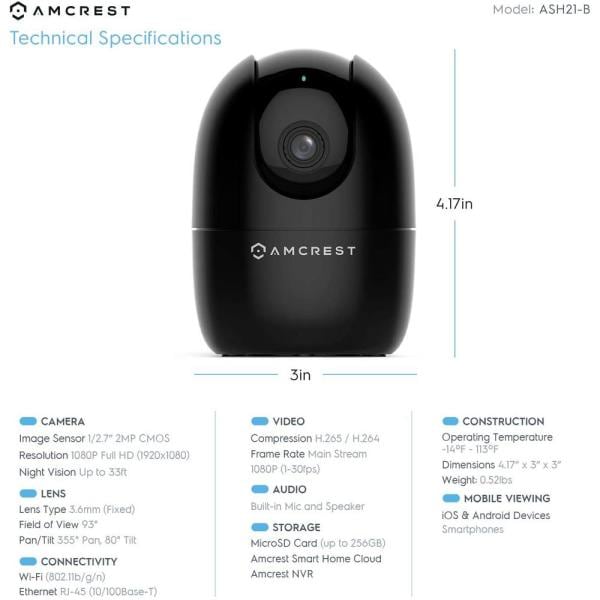 SmartHome 1080P Indoor Pan/Tilt Wireless IP Security Camera, with IR Night Vision, 2-Way Talk, 93° Viewing Angle