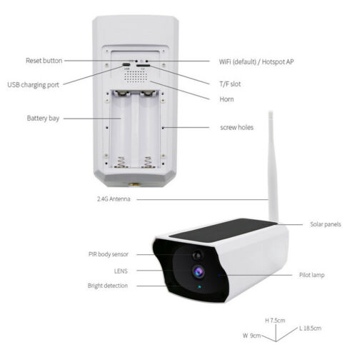 Solar Powered IP Camera 1080p WiFi Ip67 Night Vision Security Wireless 2.4G IR