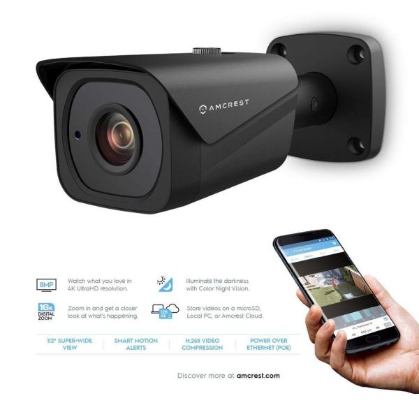 UltraHD 4K (8MP) Wired Outdoor Bullet POE IP Security Camera,131ft NightVision, 2.8mm Lens, IP67 Weatherproof