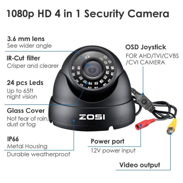 Wired 1080p Outdoor Dome Security Camera 4-in-1 Compatible for TVI/CVI/AHD/CVBS DVR
