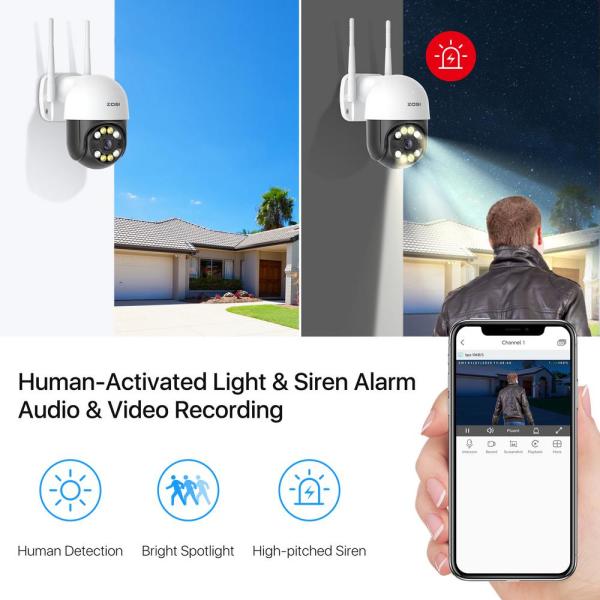 Wireless 1080p Outdoor Smart Wi-Fi Security Camera PIR Motion PTZ Detection