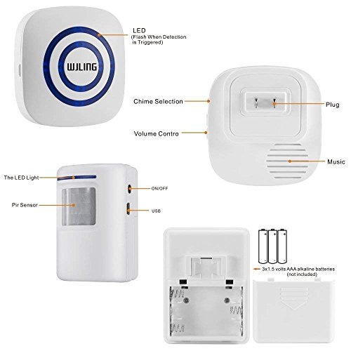 WJLING Motion Sensor Alarm System, Wireless Home Security Driveway Monitor Alarm, Motion Sensor Detector Alert with 2 Sensor and 1 Receiver -38...