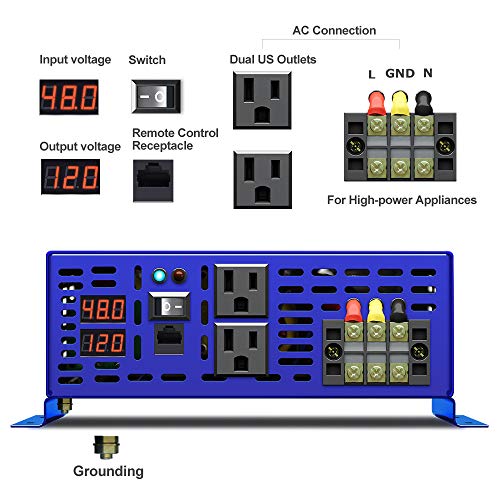 XYZ INVT Pure Sine Wave Power Inverter 4000W 48V DC to AC 110V 120V with 15ft Remote Controller, Surge Power 8000w, Power Converter for Solar...