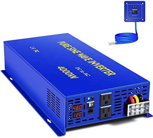 XYZ INVT Pure Sine Wave Power Inverter 4000W 48V DC to AC 110V 120V with 15ft Remote Controller, Surge Power 8000w, Power Converter for Solar…