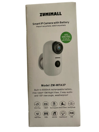 Zumimall Smart IP Camera with battery – WIFI – Model ZM-WFA3P. New.